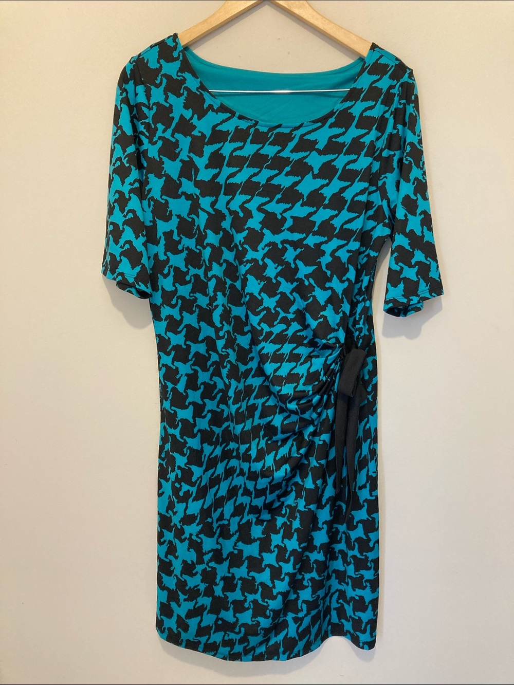 Allison Brittney NWT Sz 1X Teal and Black Houndstooth Jersey Dress